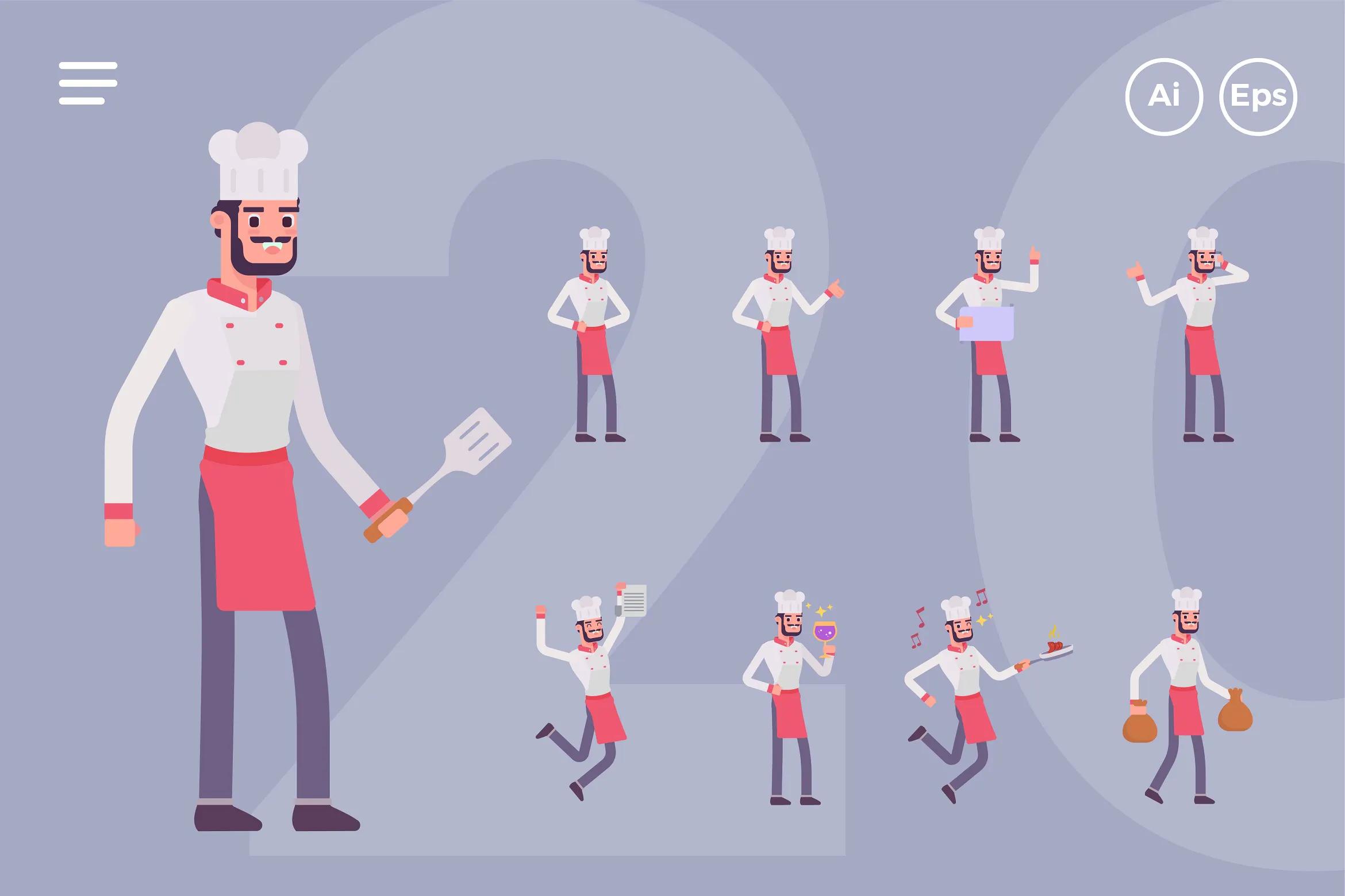 Male Chef Character Set (20 Poses)