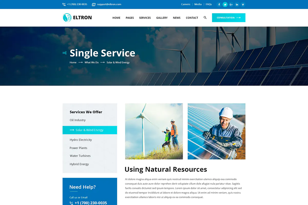 Eltron - Solar Energy Elementor WordPress Theme